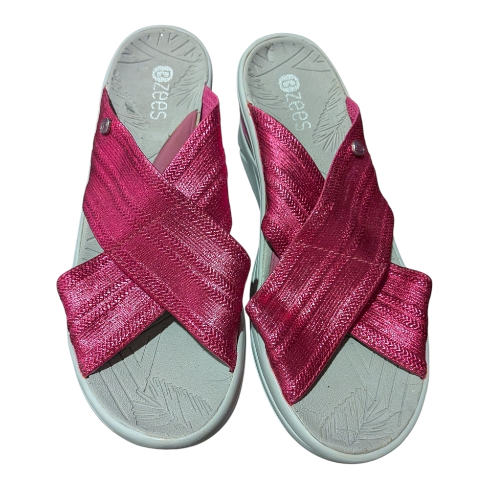 Bzees 7 Fushia Pink Crisscross Slide Wedge Sandals Arch Support Summer Spring